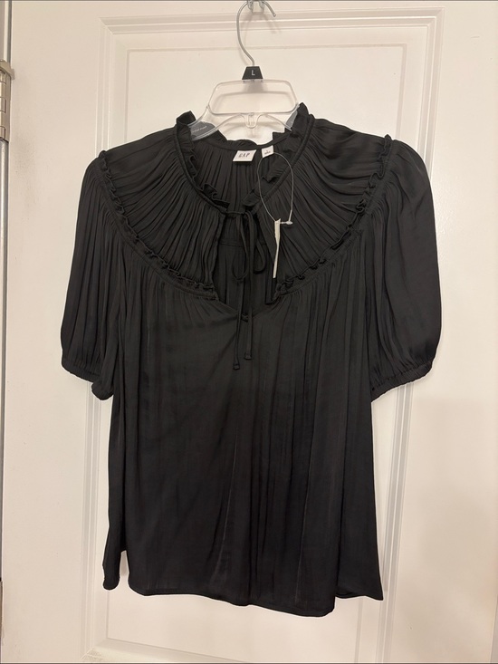 GAP Tops - GAP NWT Size L. Black Pleated Tie-Neck Blouse with Puff Sleeves